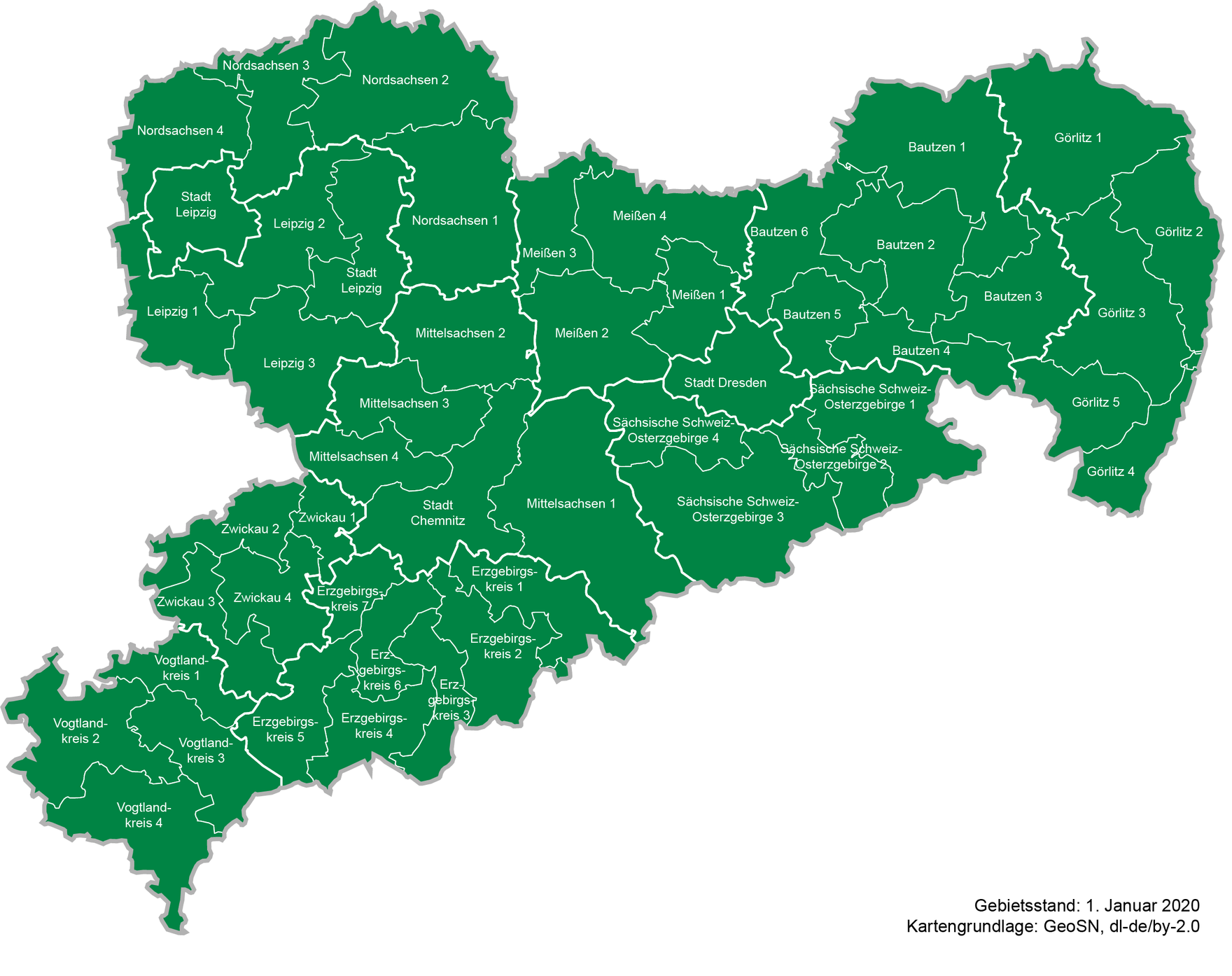 Diese Karte zeigt eine Übersicht aller 48 Erhebungsstellen im Freistaat Sachsen.