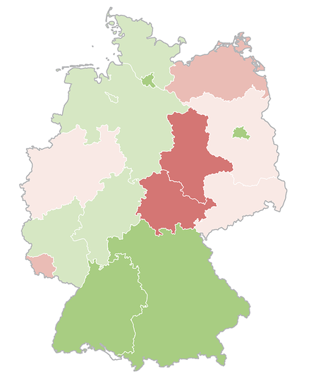 Karte von Deutschland unterteilt nach Bundesländern